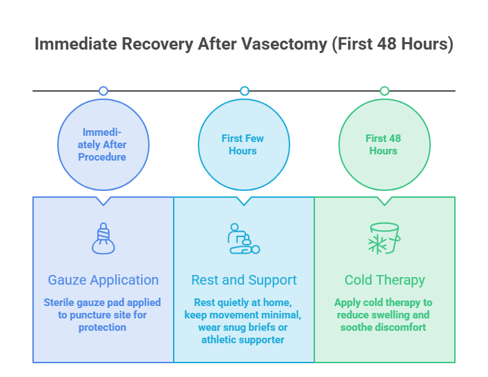This image discusses what the recovery time for a vasectomy is, along with things to do during that time.