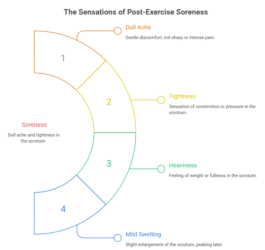 An infographic explaining what discomfort to expect and "Does a vasectomy hurt?” It outlines four common sensations in the scrotum: a dull ache, tightness, heaviness, and mild swelling.